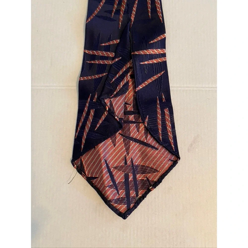 Parkway Cravats Mens Navy Blue Abstract Geometric Mid Century Modern Necktie